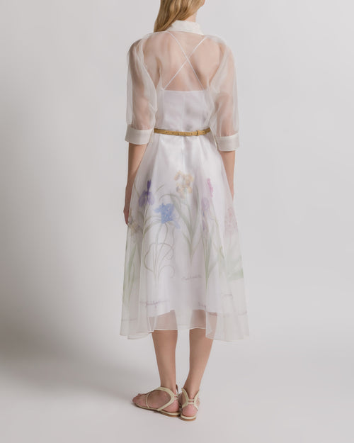 alberta ferretti shirt dress ALBERTA FERRETTI Draped Cotton Organza Long Shirt Dress Alberta Ferretti
