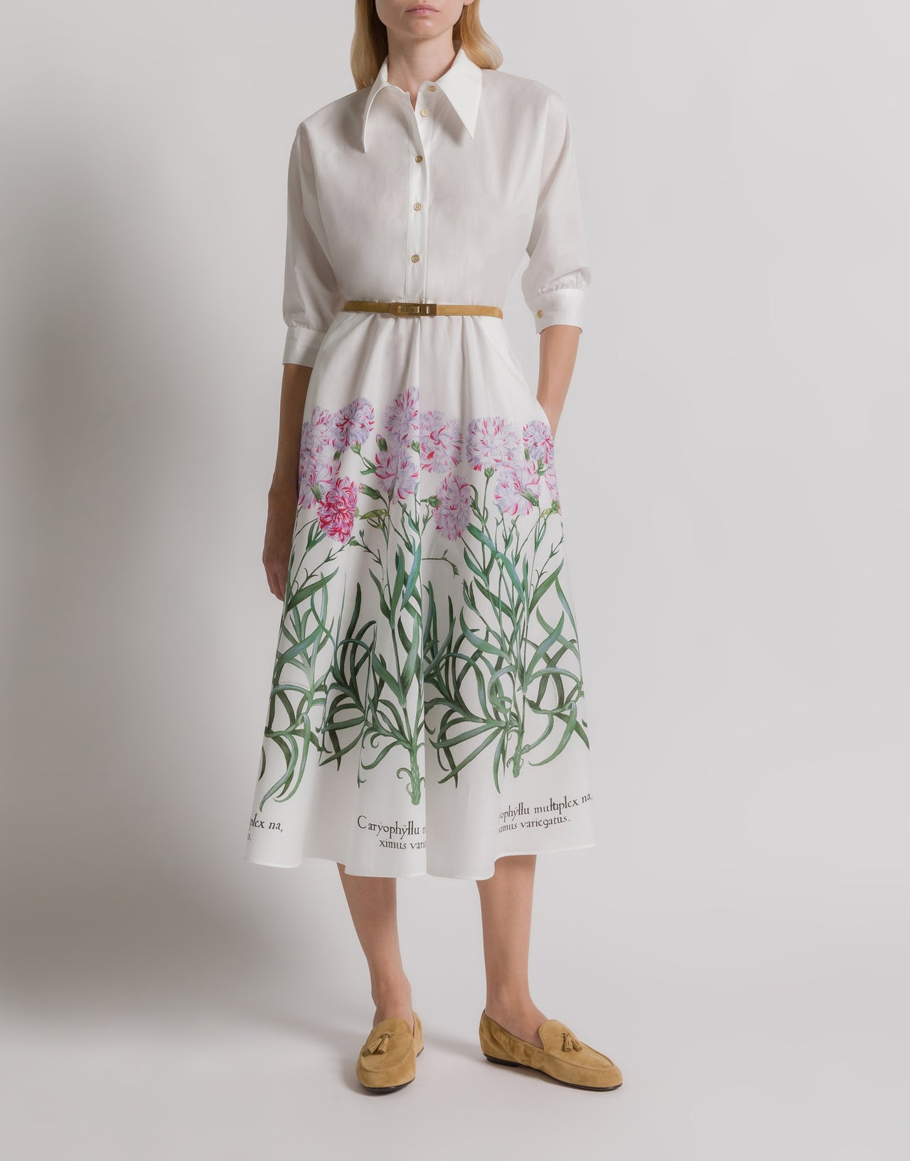 Cotton shirt dress with Herbarium print White Alberta Ferretti Boutique Online 2
