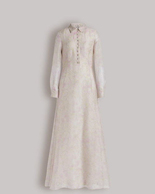 Silk organza shirt dress with floral print