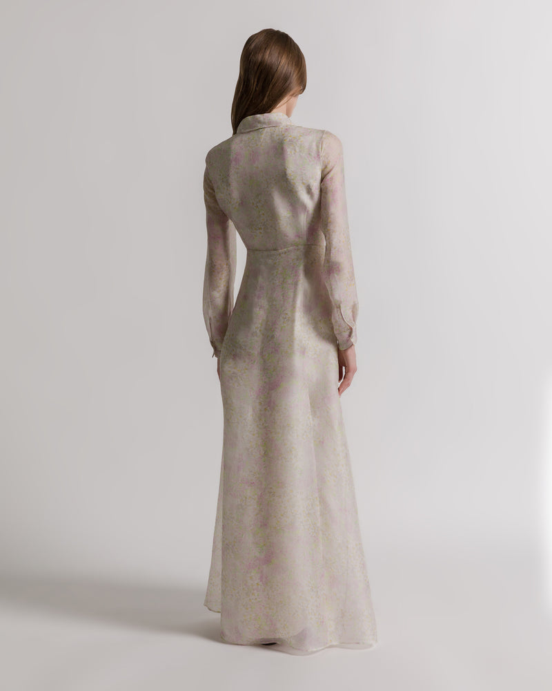 Silk organza shirt dress with floral print Ivory Alberta Ferretti Boutique Online 1