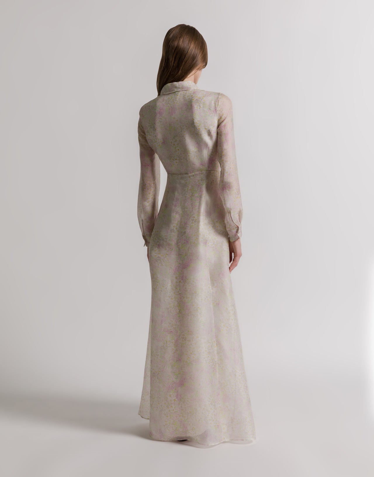 Silk organza shirt dress with floral print Ivory Alberta Ferretti Boutique Online 2