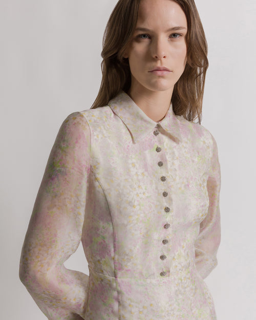 Silk organza shirt dress with floral print