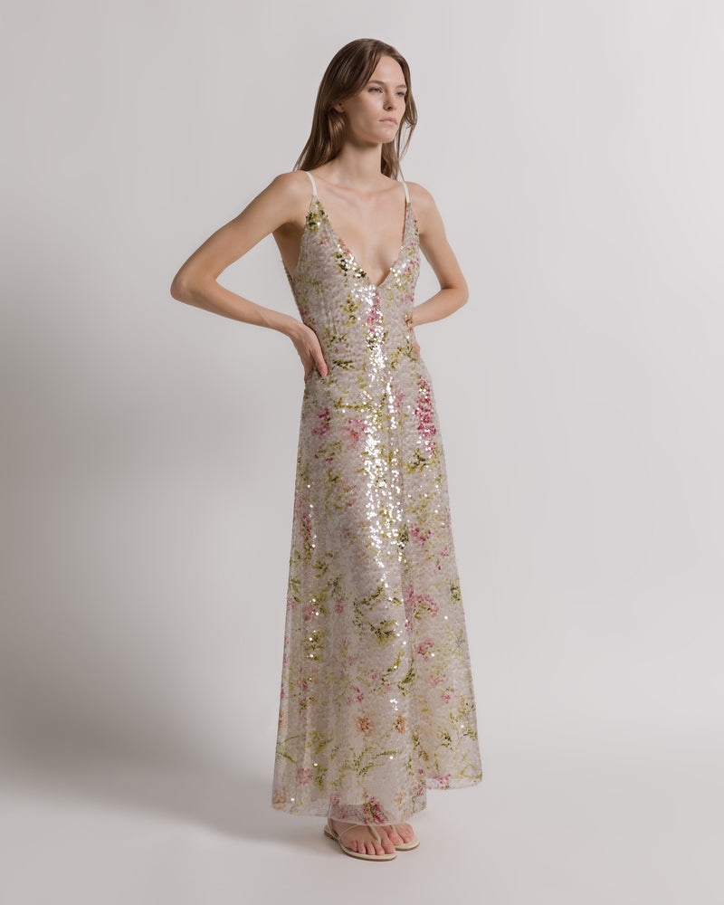 Evening dress with floral sequins Ivory Alberta Ferretti Boutique Online 0