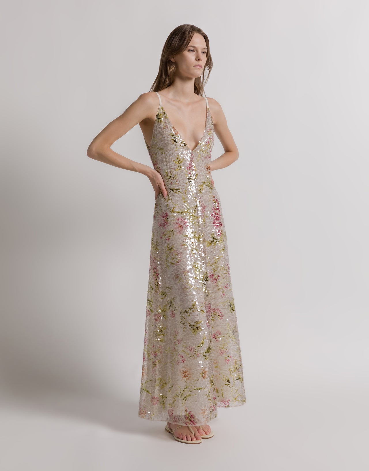 Evening dress with floral sequins Ivory Alberta Ferretti Boutique Online 1