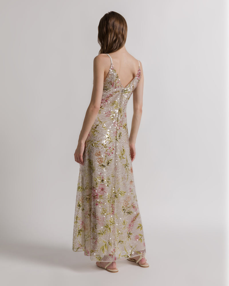 Evening dress with floral sequins Ivory Alberta Ferretti Boutique Online 1