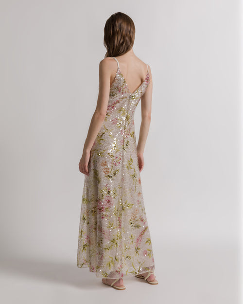 Evening dress with floral sequins Ivory Alberta Ferretti Boutique Online 1
