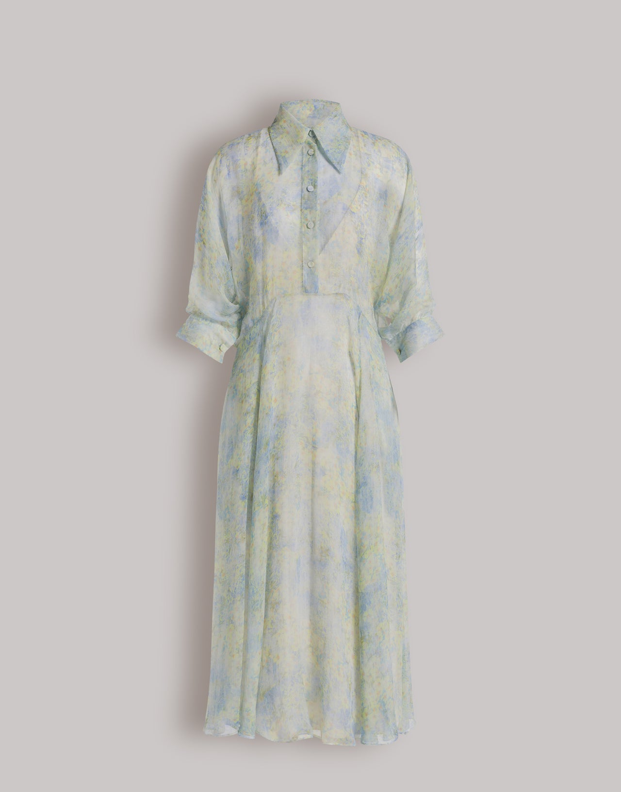 Chiffon shirt dress with floral print Light blue Alberta Ferretti Boutique Online 1