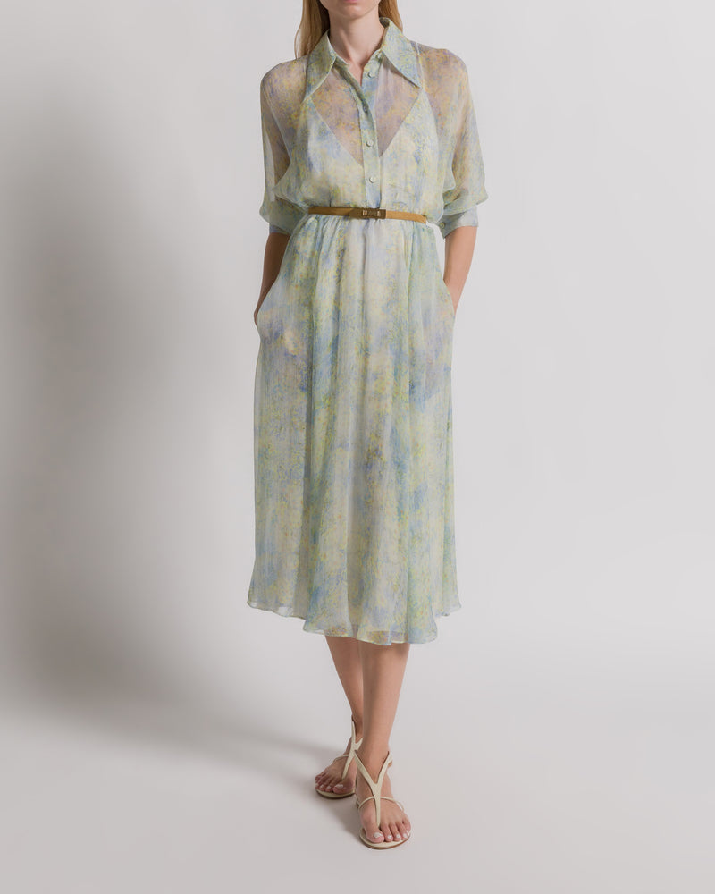 Chiffon shirt dress with floral print Light blue Alberta Ferretti Boutique Online 1