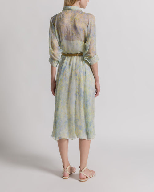 Chiffon shirt dress with floral print