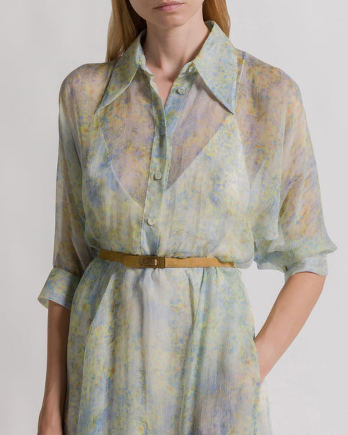 Chiffon shirt dress with floral print