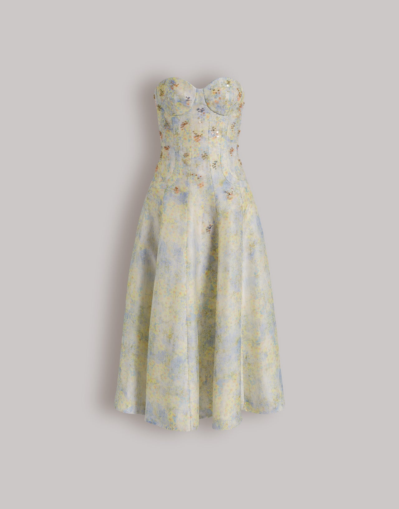 Silk organza bustier dress with floral print - 42 Silk organza bustier dress with floral print - 42
