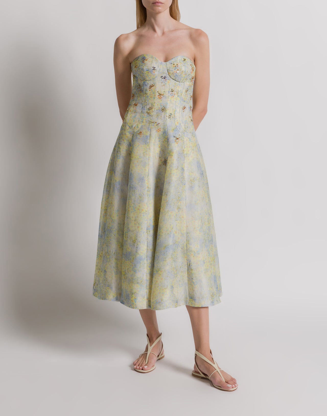 Bustierkleid aus Seidenorganza mit Blumendruck Blau Alberta Ferretti Boutique Online 2