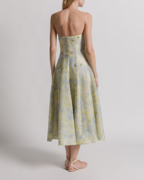 Silk organza bustier dress with floral print