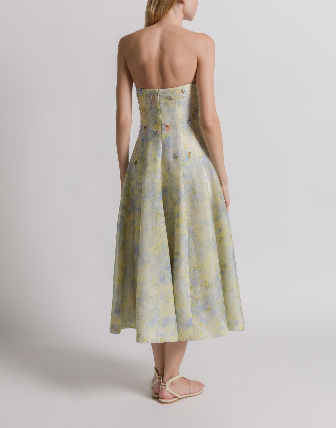 Bustierkleid aus Seidenorganza mit Blumendruck Blau Alberta Ferretti Boutique Online 3