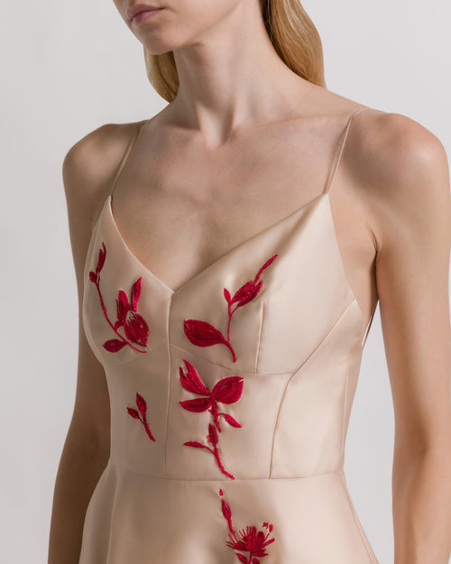 Silk organza dress with floral embroidery