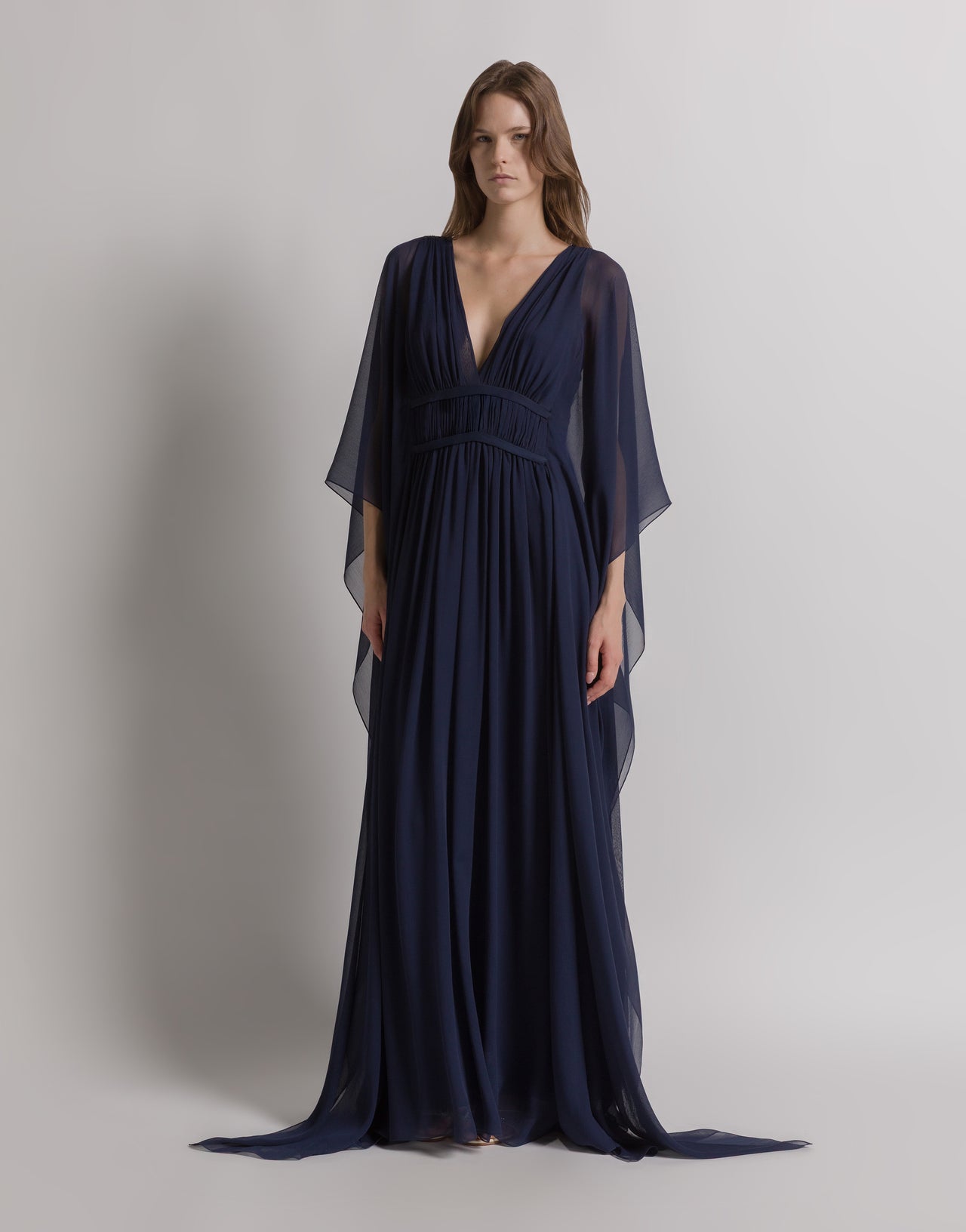 Silk creponne evening dress Blue Alberta Ferretti Boutique Online 1