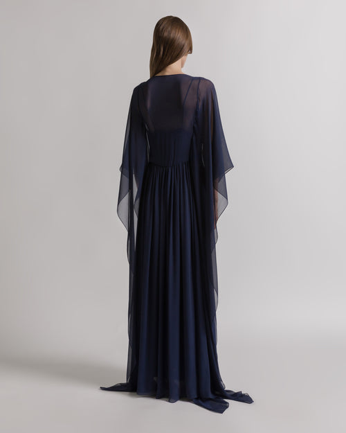 Silk creponne evening dress Blue Alberta Ferretti Boutique Online 1