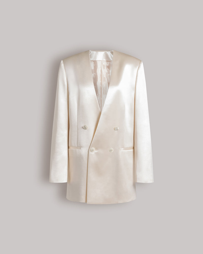 Shiny satin double-breasted jacket Ivory Alberta Ferretti Boutique Online 0