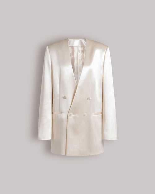 Shiny satin double-breasted jacket Ivory Alberta Ferretti Boutique Online 0