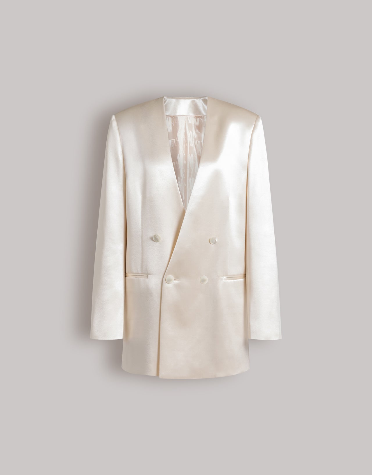 Shiny satin double-breasted jacket Ivory Alberta Ferretti Boutique Online 1