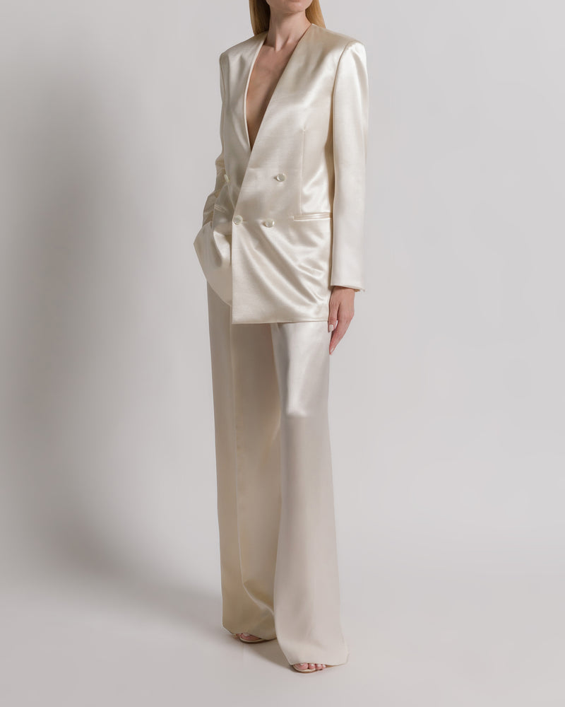 Shiny satin double-breasted jacket Ivory Alberta Ferretti Boutique Online 1