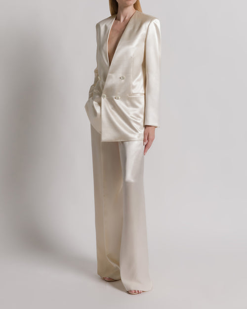 Shiny satin double-breasted jacket Ivory Alberta Ferretti Boutique Online 1