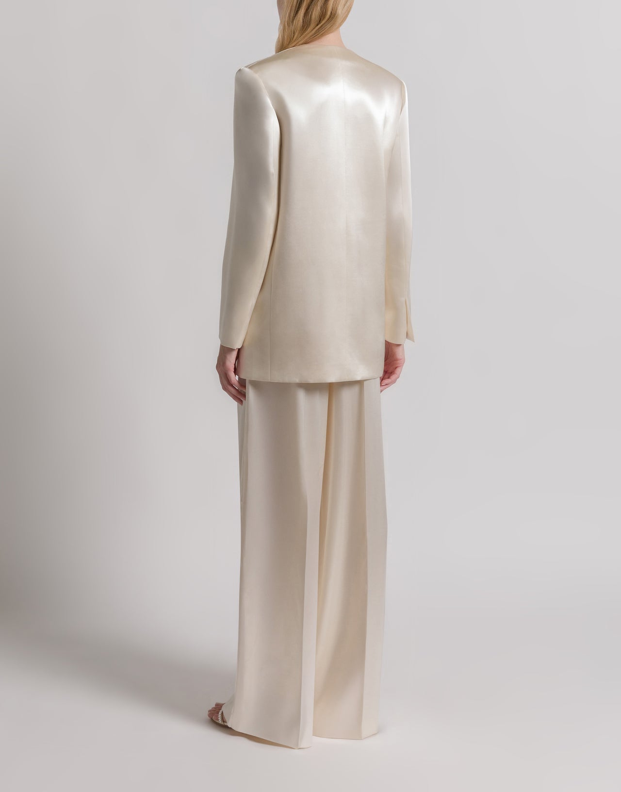 Shiny satin double-breasted jacket Ivory Alberta Ferretti Boutique Online 3