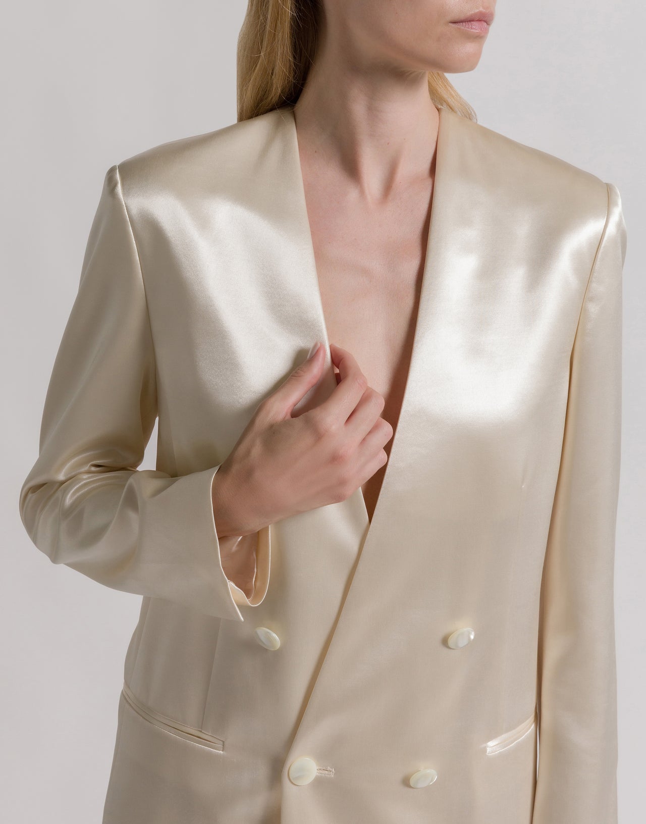 Shiny satin double-breasted jacket Ivory Alberta Ferretti Boutique Online 4