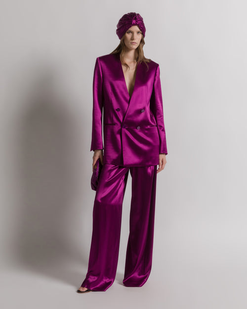 Shiny satin double-breasted jacket Purple Alberta Ferretti Boutique Online 0