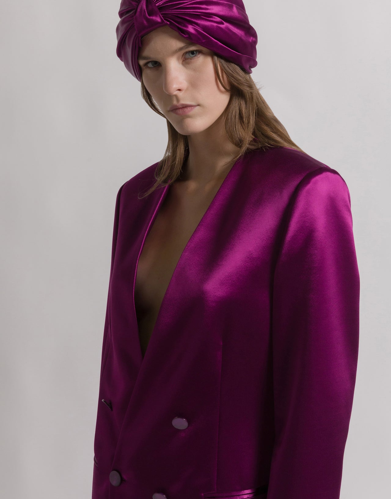 Shiny satin double-breasted jacket Purple Alberta Ferretti Boutique Online 3