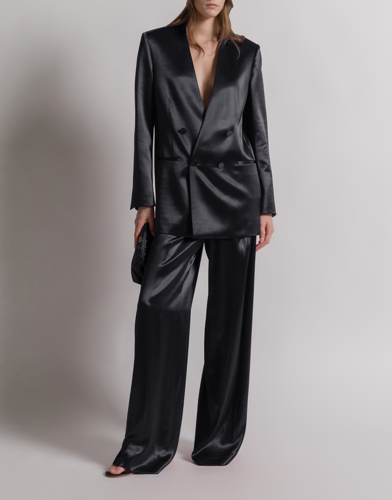 Shiny satin double-breasted jacket Black Alberta Ferretti Boutique Online 2