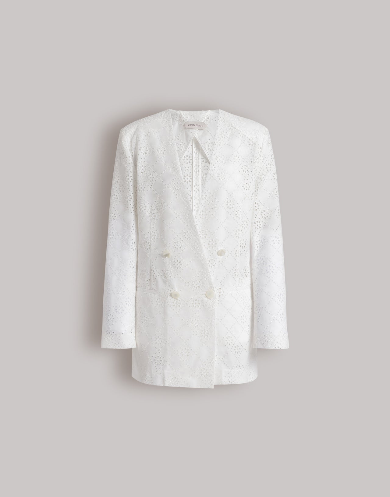 Sangallo lace double-breasted blazer 白色 Alberta Ferretti Boutique Online 1