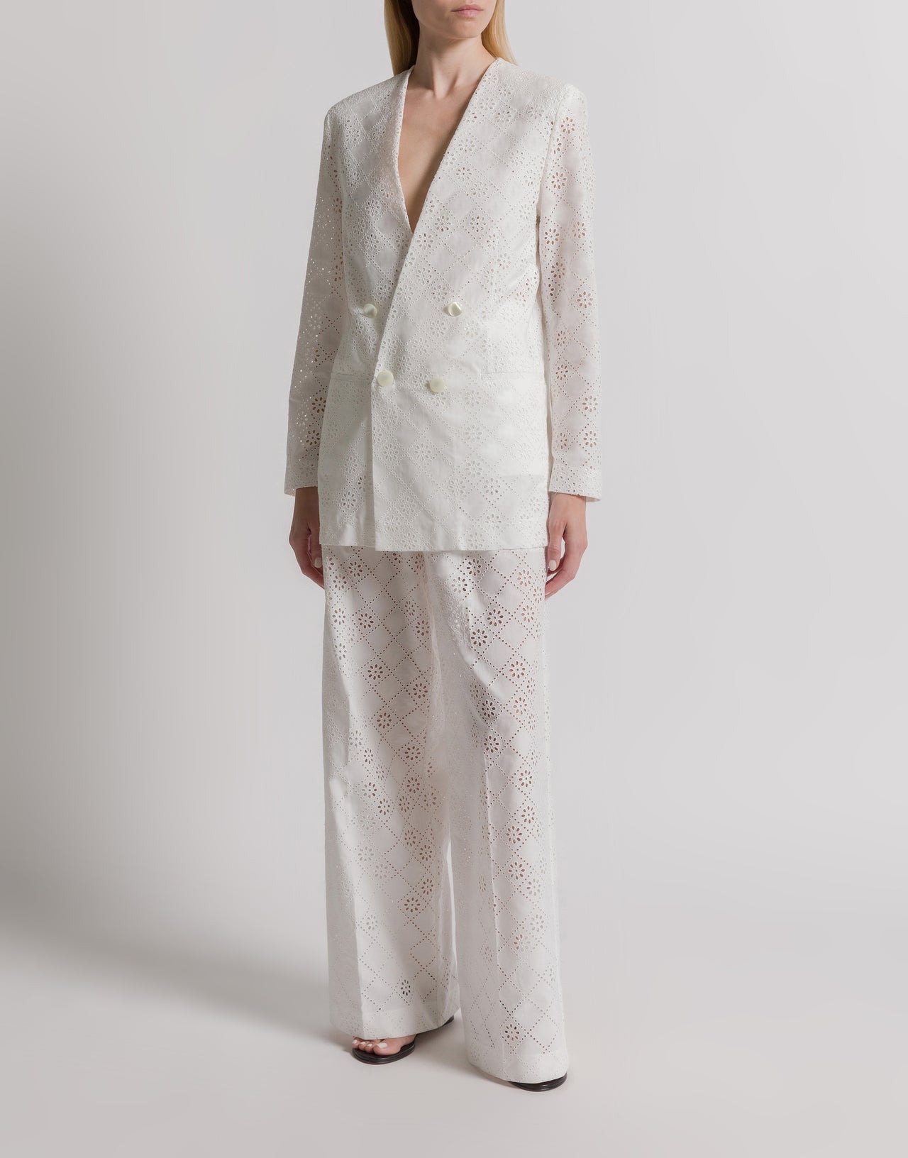 Sangallo lace double-breasted blazer 白色 Alberta Ferretti Boutique Online 2