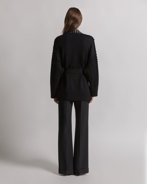 Aran knit cardigan with baguette crystal trim Black Alberta Ferretti Boutique Online 1