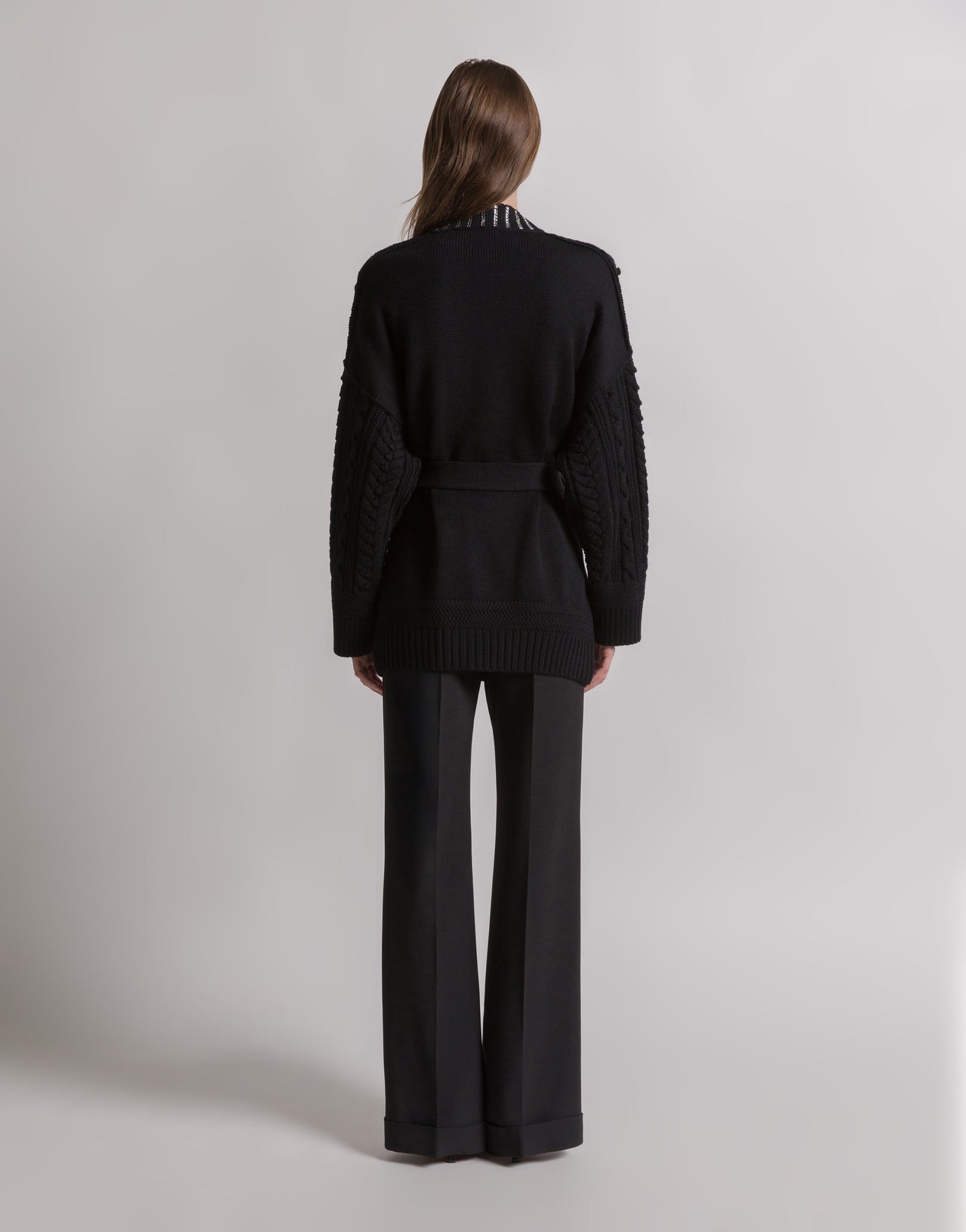 Aran knit cardigan with baguette crystal trim Black Alberta Ferretti Boutique Online 2