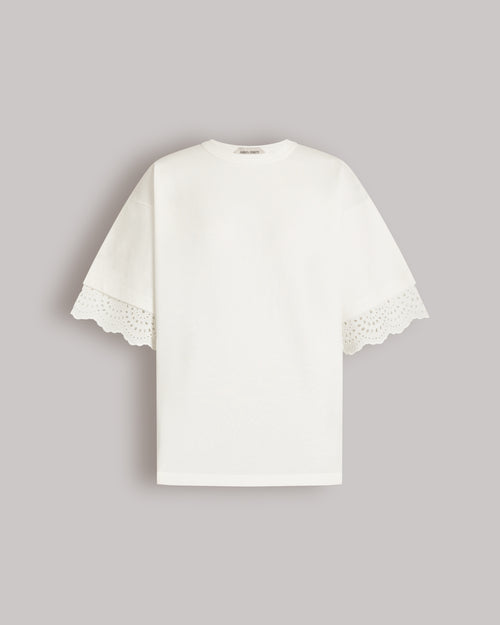 T-shirt con maniche in pizzo San Gallo 白色 Alberta Ferretti Boutique Online 0
