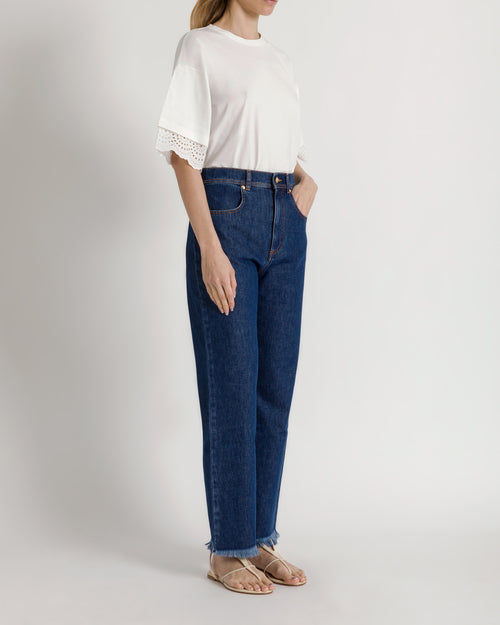 T-shirt con maniche in pizzo San Gallo 白色 Alberta Ferretti Boutique Online 1