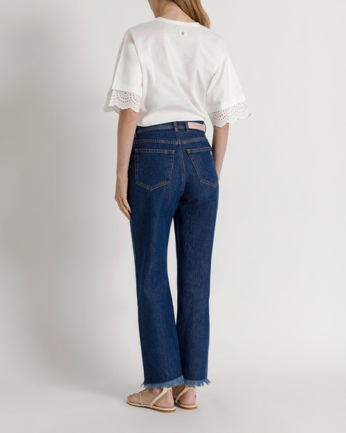 T-shirt con maniche in pizzo San Gallo