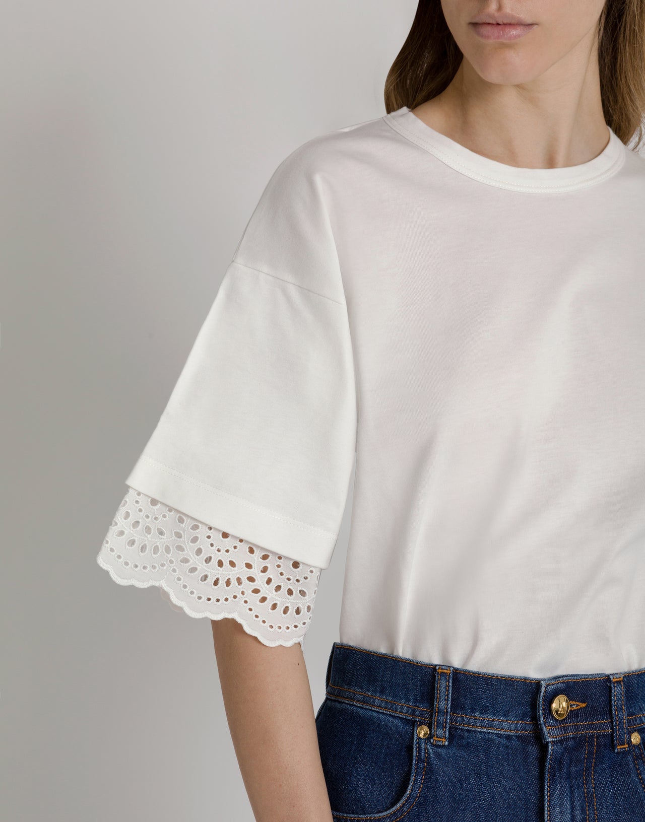 T-shirt with Sangallo Sleeves ホワイト Alberta Ferretti Boutique Online 4