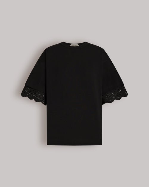 T-shirt con maniche in pizzo San Gallo 黑色 Alberta Ferretti Boutique Online 0