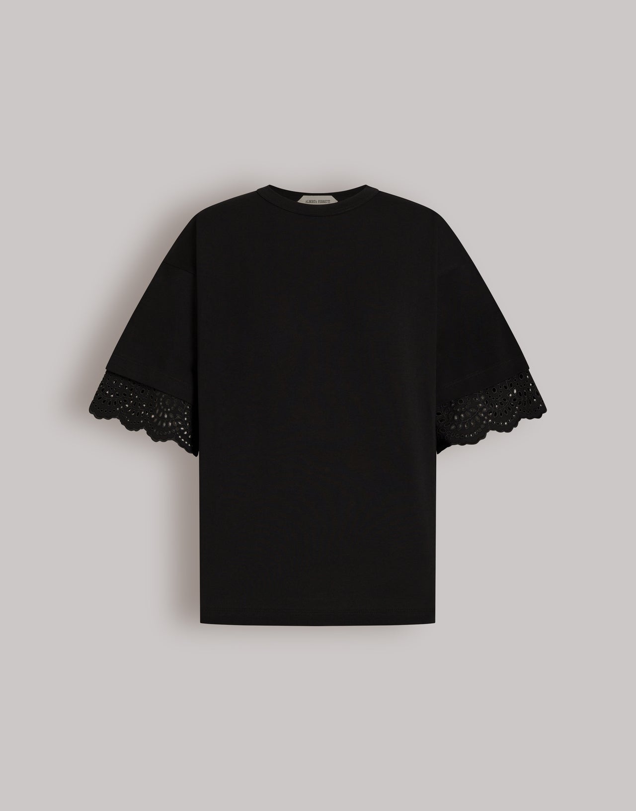 T-shirt con maniche in pizzo San Gallo Nero Alberta Ferretti Boutique Online 1