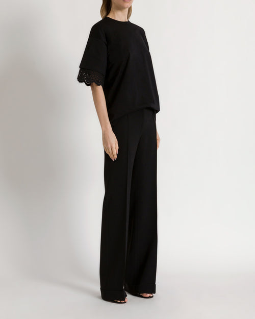 T-shirt con maniche in pizzo San Gallo 黑色 Alberta Ferretti Boutique Online 1