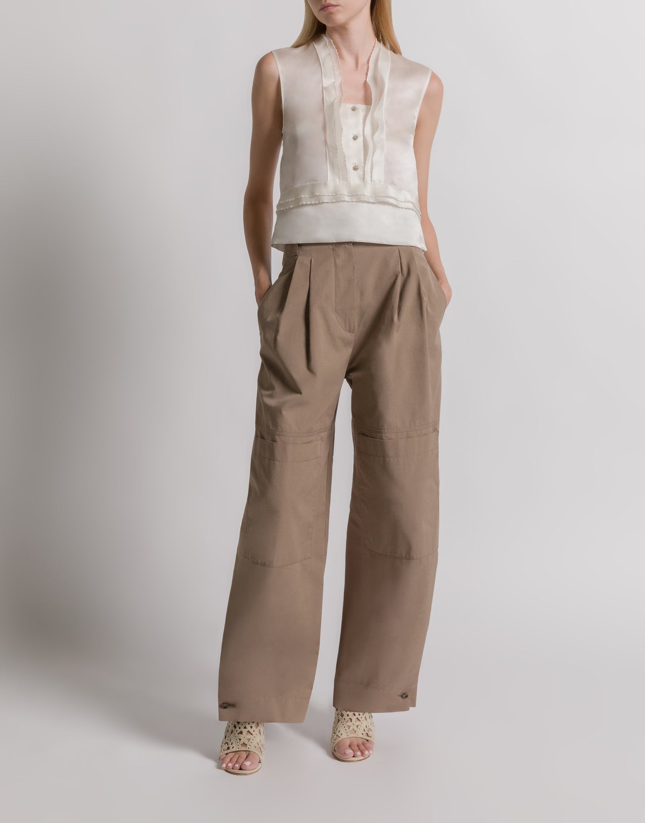 Silk organza blouse with ruffles 象牙 Alberta Ferretti Boutique Online 2