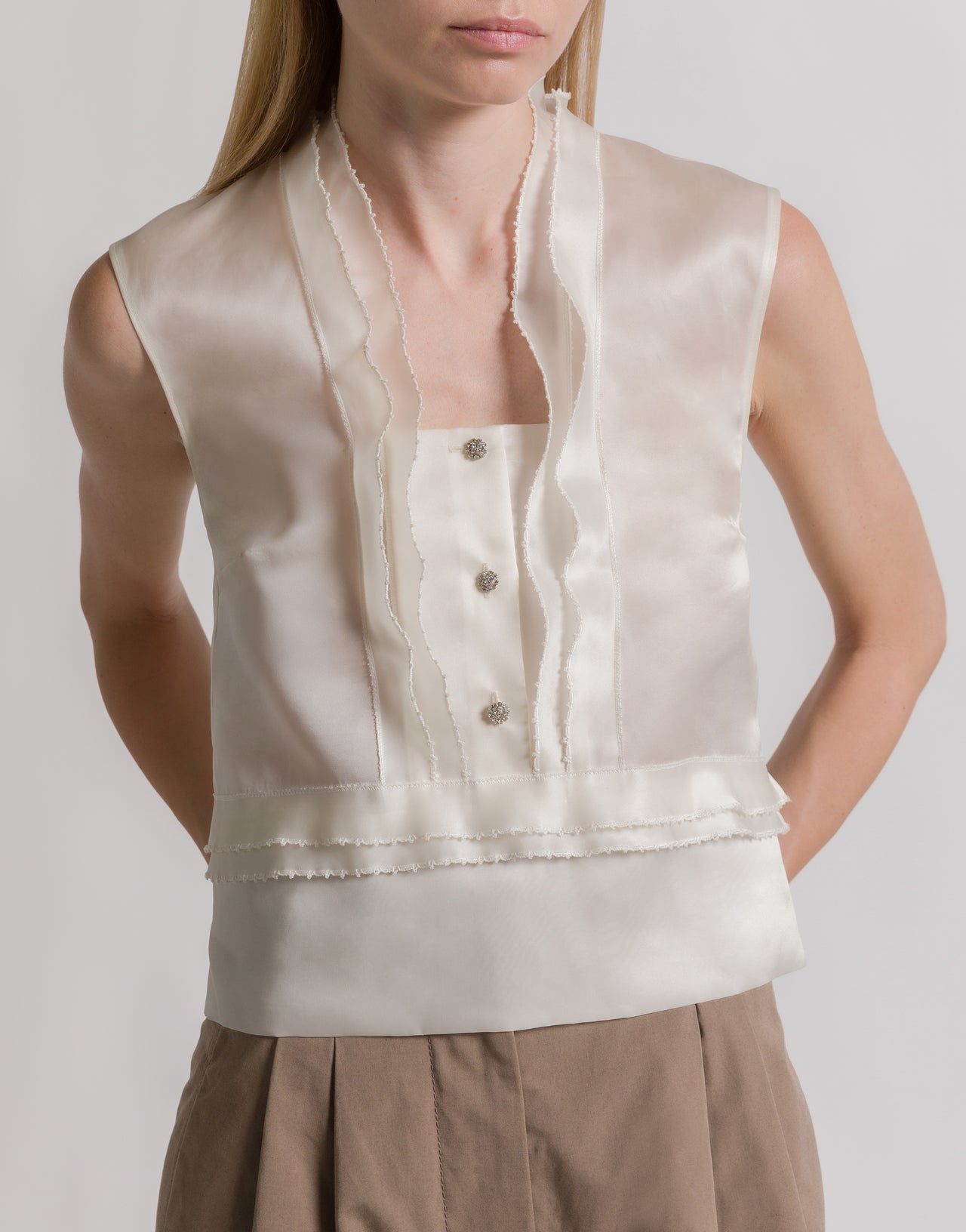 Silk organza blouse with ruffles 象牙 Alberta Ferretti Boutique Online 4