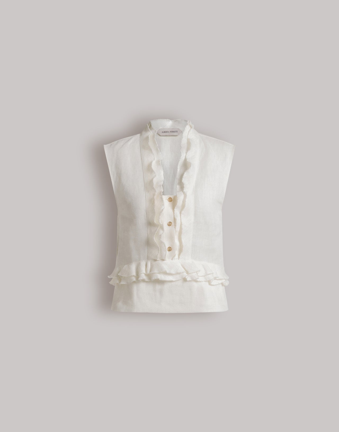 Blouse en lin à volants 象牙 Alberta Ferretti Boutique Online 4