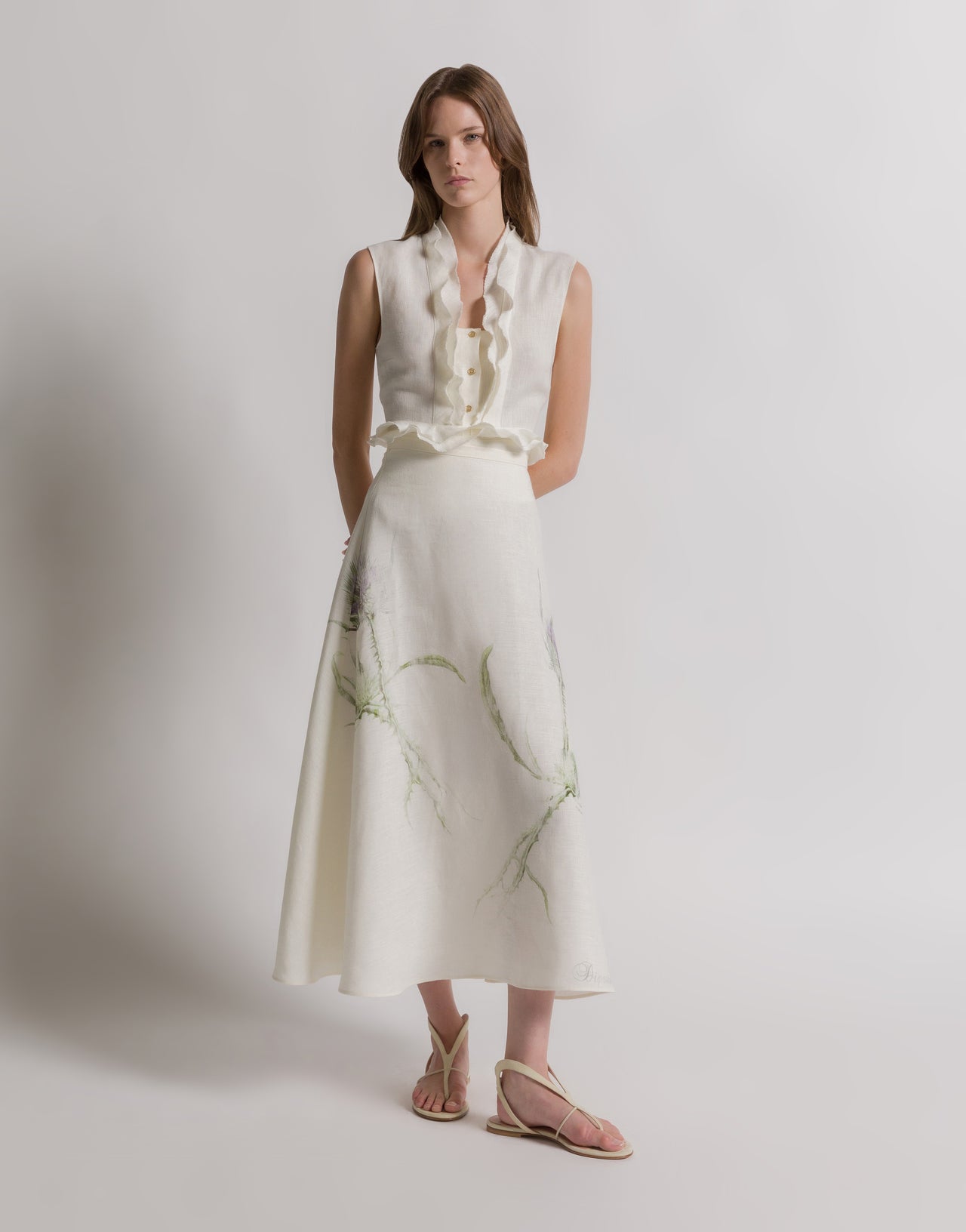 Blouse en lin à volants 象牙 Alberta Ferretti Boutique Online 2