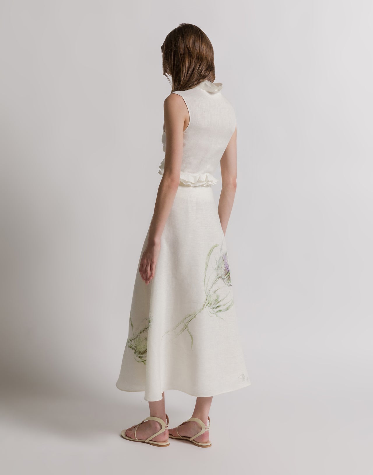 Blouse en lin à volants 象牙 Alberta Ferretti Boutique Online 3