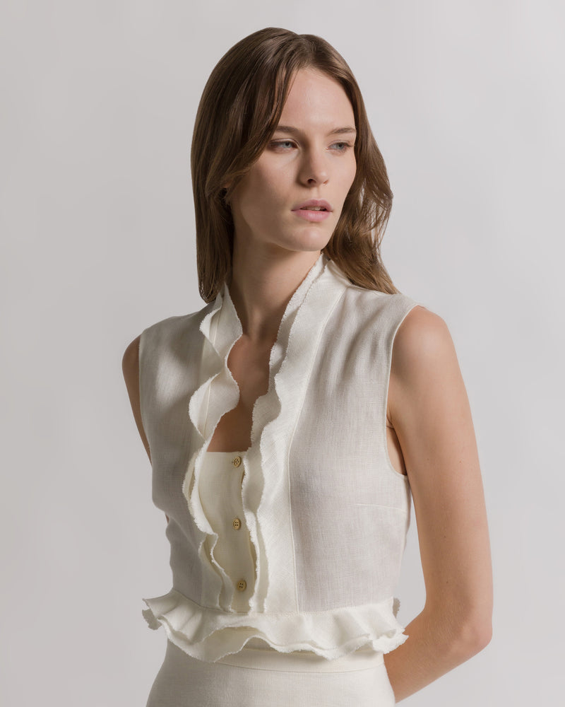 Linen blouse with ruffles Ivory Alberta Ferretti Boutique Online 0