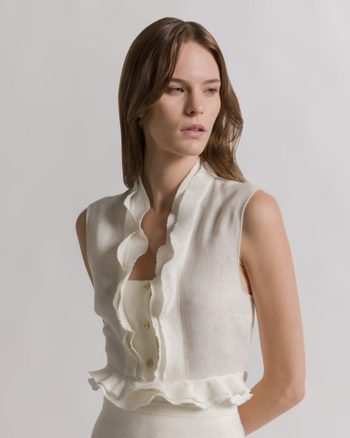 Linen blouse with ruffles Ivory Alberta Ferretti Boutique Online 0