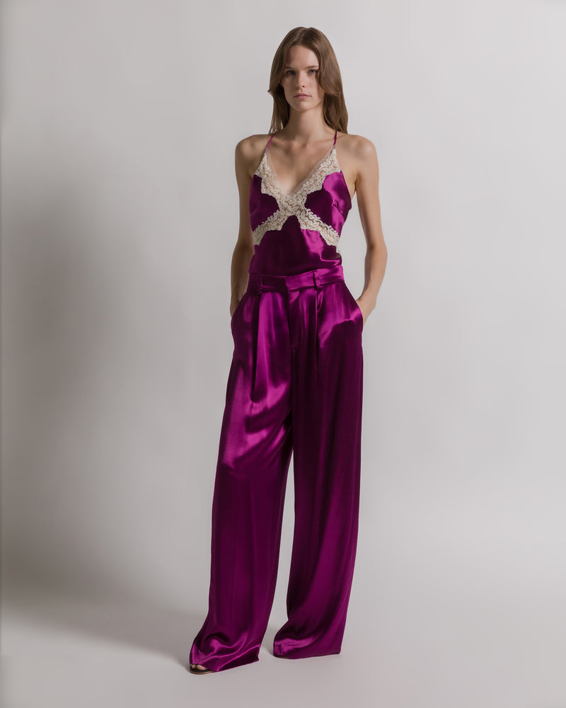 Top in raso con pizzo Viola Alberta Ferretti Boutique Online 1